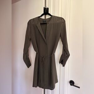 Club Monaco 100% Silk Military Green Shirtdress